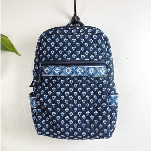 Vera Bradley Handbags - Vera Bradley Mini Backpack Navy Blue Quilted Floral Cotton Adjustable Straps